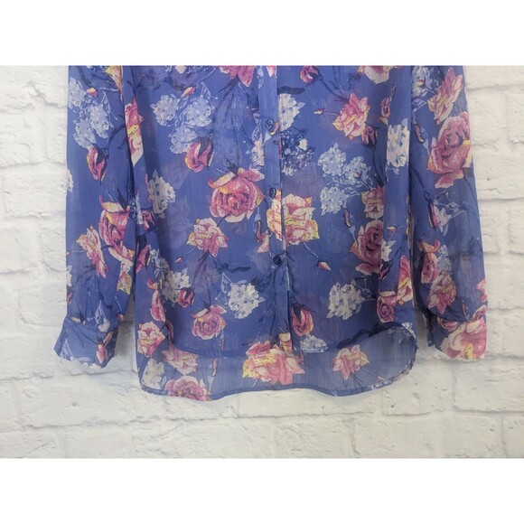 Kut From The Kloth Jasmine Blouse Purple Sheer Button Front Long Sleeve Med - Picture 6 of 8